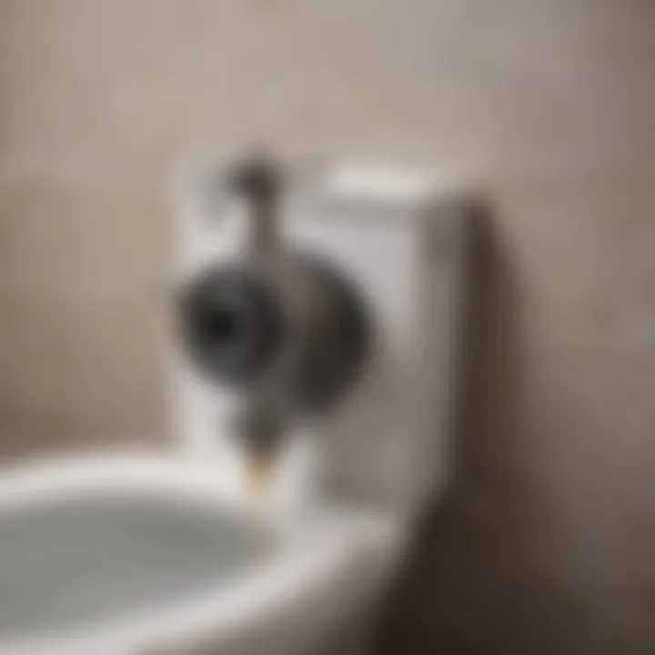 Close-up view of a toilet flapper valve malfunctioning