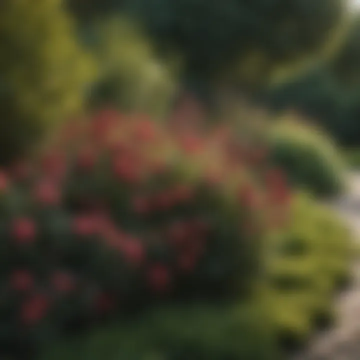 Seasonal changes in a garden highlighted by different shrub varieties