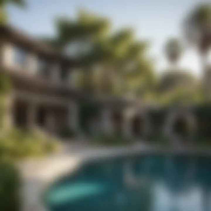 Luxurious pool area surrounded by lush landscaping