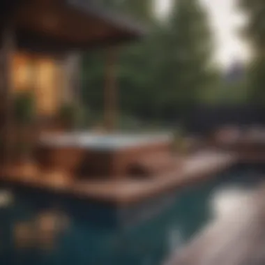 Stylish Integration of Deck and Hot Tub Stylish backyard deck with an elegant hot tub