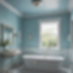 Bright and airy bathroom ceiling painted in soft blue