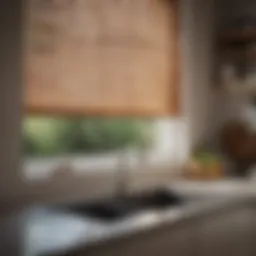 Stylish kitchen with blinds enhancing sink window