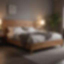 Elegant wooden bedframe in a beautifully designed bedroom