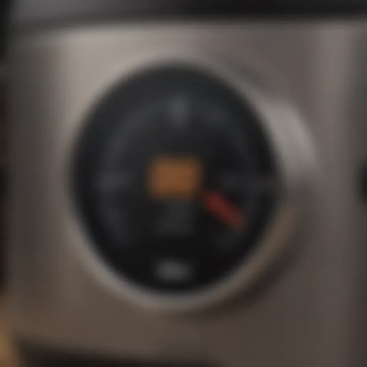 Close-up of a slow cooker dial showcasing temperature settings