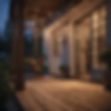 Close-up view of string lights installation on a porch