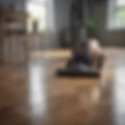 Powerful vacuum cleaner on hardwood floor