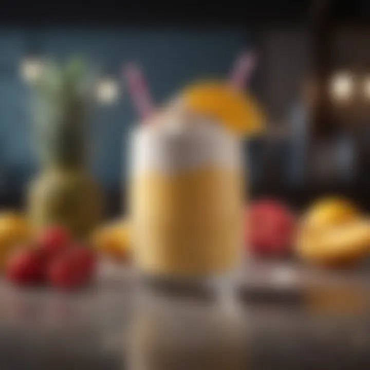 A refreshing shake served in a glass, garnished with fruit.