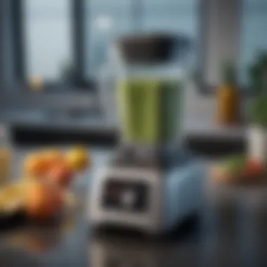 Sleek Modern Blender A sleek, modern blender on a kitchen counter with fresh ingredients.