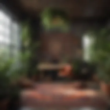 Unique bohemian workspace with creative decor and vibrant plants