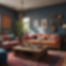 Vibrant bohemian living room with colorful textiles and eclectic decor