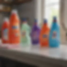 Different types of laundry detergents arranged on a countertop