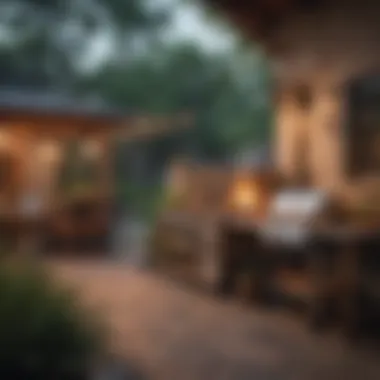 Outdoor setup featuring a three-burner propane grill and accessories