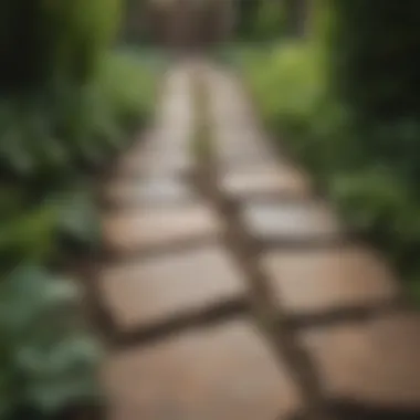 Pristine flagstone walkway surrounded by lush greenery