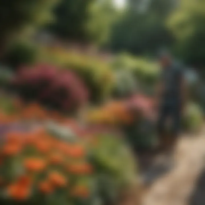 A gardener maintaining a flourishing flower bed, demonstrating upkeep strategies.