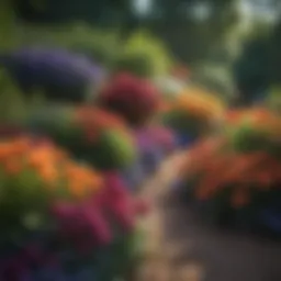 A beautifully arranged flower bed showcasing vibrant colors and diverse plant species.
