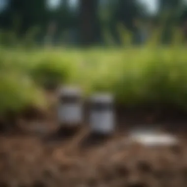 Soil testing kit with samples from a lawn