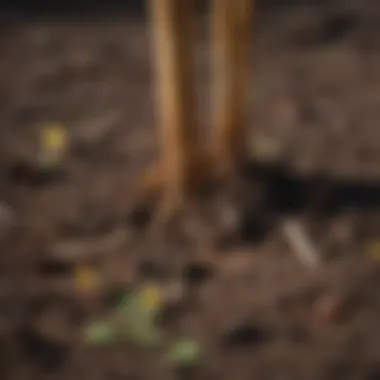 Close-up view of dandelion roots in soil