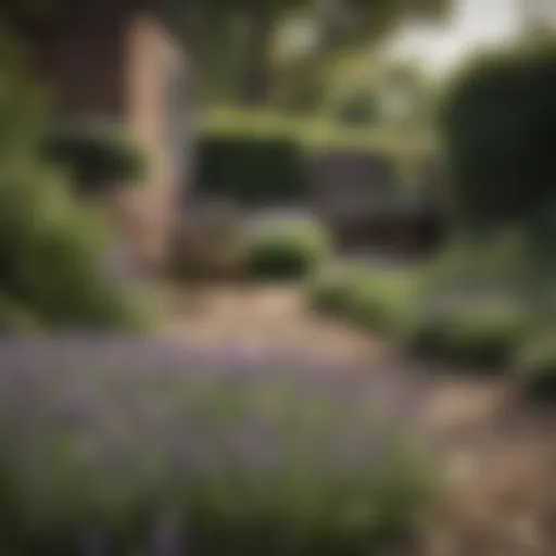 A well-maintained garden showcasing natural spider deterrents like lavender and mint.