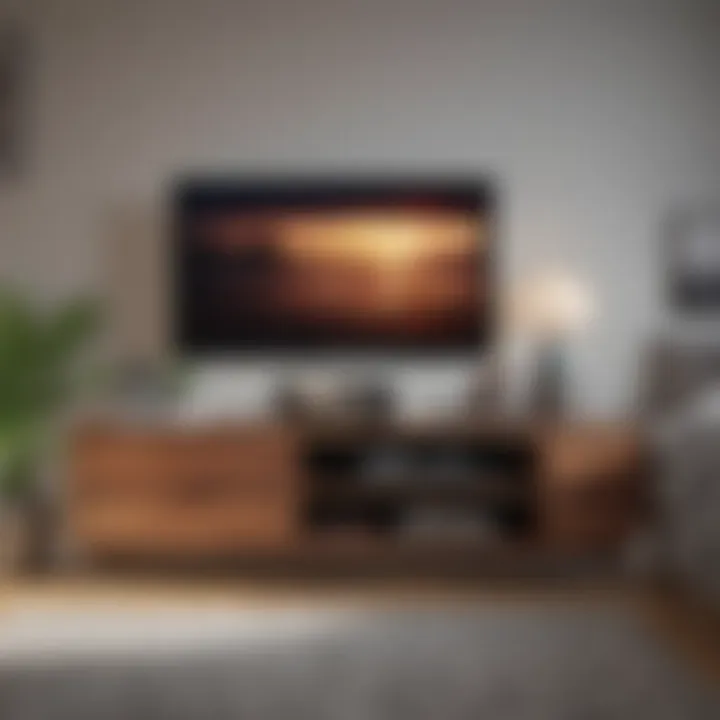 Elegant wooden TV stand in a modern bedroom setting