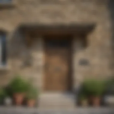 Rustic stone cottage with an inviting front door design