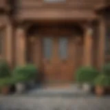 Charming wooden cottage style front door with decorative accents