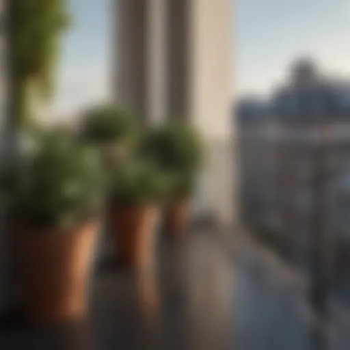 An elegant arrangement of potted plants on a stylish balcony