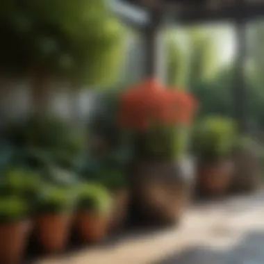 Garden Harmony: The Art of Potted Plant Landscaping A beautifully landscaped garden featuring a variety of potted plants
