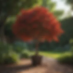 A vibrant small tree thriving in a shaded garden corner