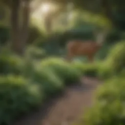 A lush ground cover of deer-resistant plants thriving in a garden setting