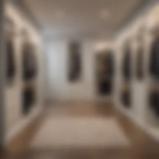 Elegant walk-in closet with custom wardrobe design showcasing efficient space utilization.