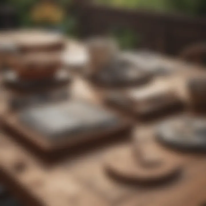 An array of materials used for deck construction displayed on a table