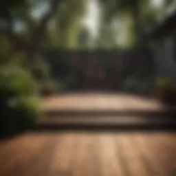 A beautifully constructed wooden deck in a backyard setting