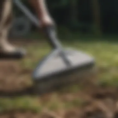 A close-up of a dethatching rake