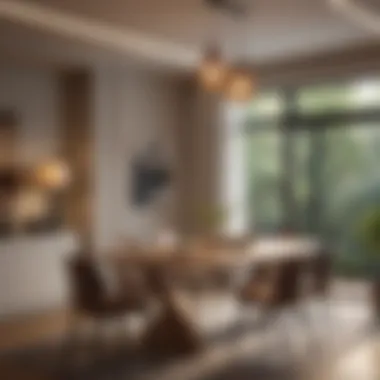 Warm Ambient Lighting Over a Stylish Dining Table A dining table set under warm, ambient lighting creating an inviting atmosphere