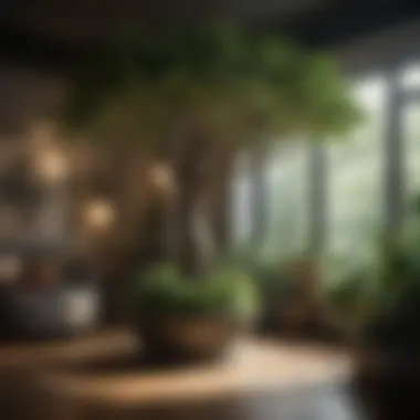 Diverse Indoor Tree Garden A lush indoor garden showcasing diverse tree species