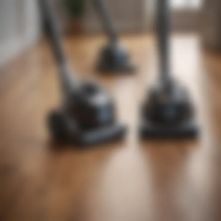 Modern duo vacuum cleaner in action on hardwood floor