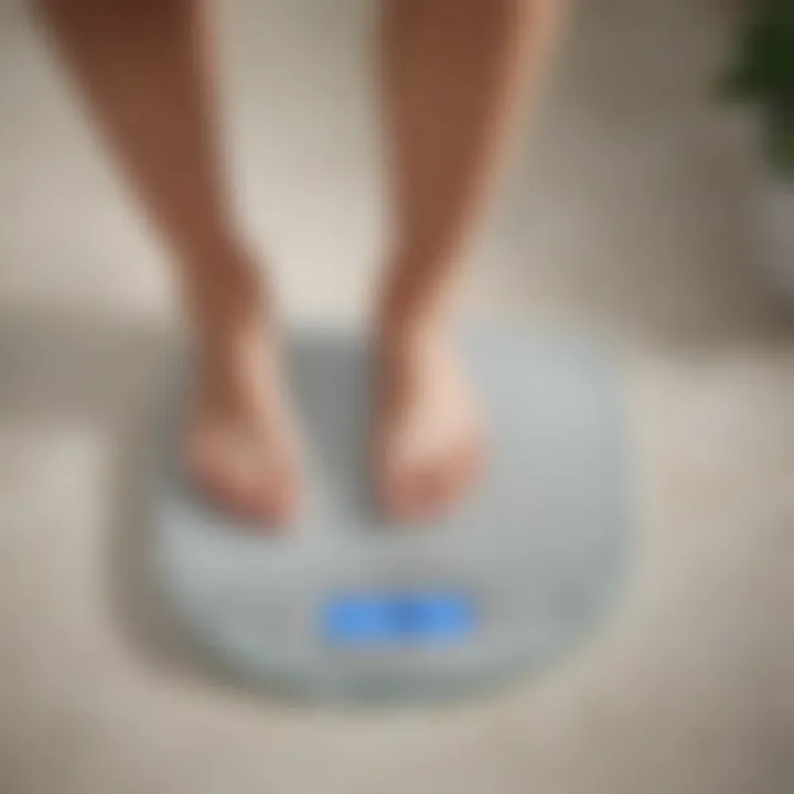 A person stepping onto a scale, emphasizing user-friendly design.