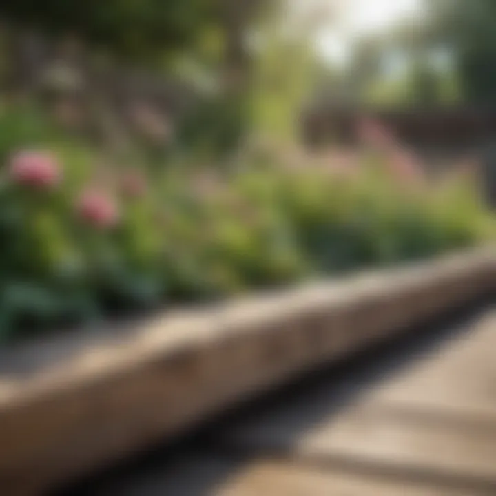 Rustic wooden edging around flowering plants