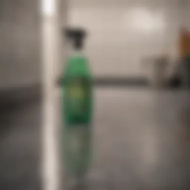 A commercial cleaner bottle next to ceramic tile