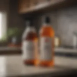 Vinegar bottle on a kitchen counter