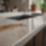 Close-up view of a quartz countertop showcasing a fresh stain