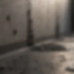 Close-up view of black mold on concrete