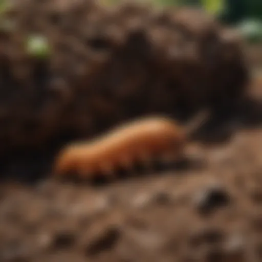 Close-up of grubs in soil