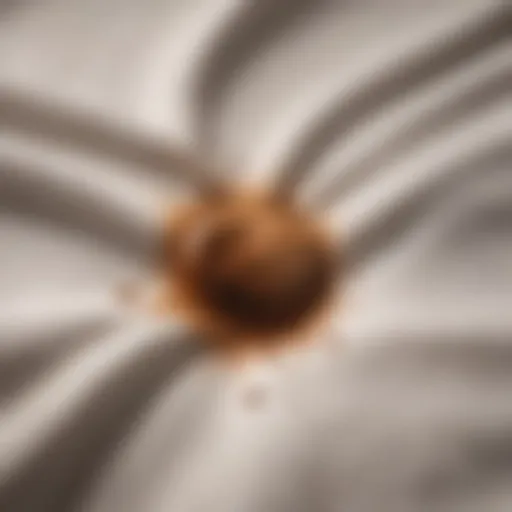 Close-up of a coffee stain on a white shirt fabric