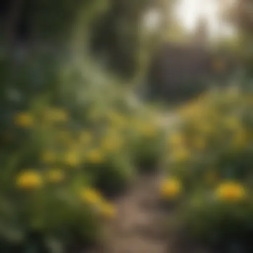 Vibrant garden with dandelions