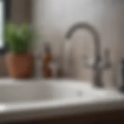 A bathroom sink filled with water and a kettle of boiling water nearby