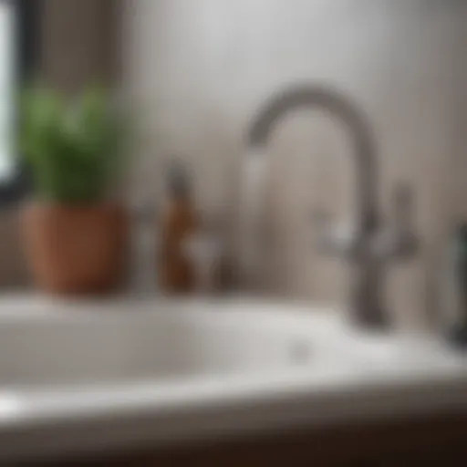 A bathroom sink filled with water and a kettle of boiling water nearby