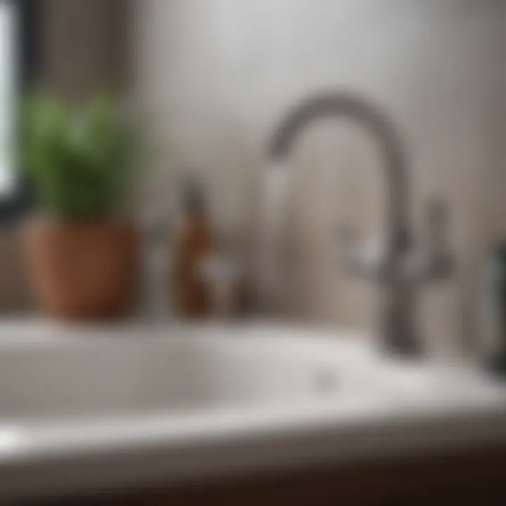 A bathroom sink filled with water and a kettle of boiling water nearby