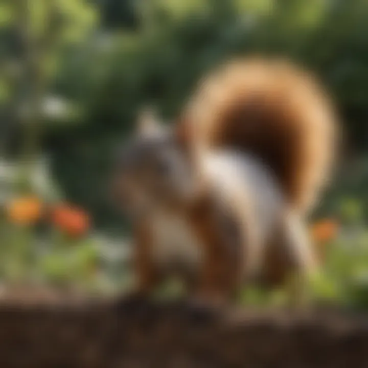 Close-up of a squirrel near a garden bed