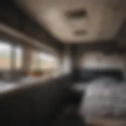 Interior view of a camper showing black mold growth on surfaces